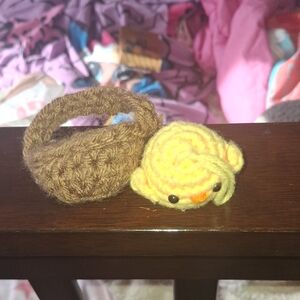 Handmade Crochet Chick Toy with Basket